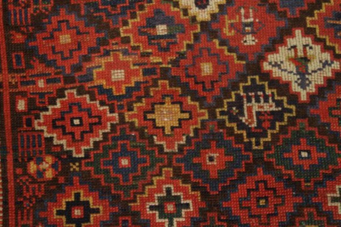 Russischer Kazak Kleiner Teppich - Wolle Braun Grün Rot Gelb Design - 92325 (20. Jahrhundert) im Angebot