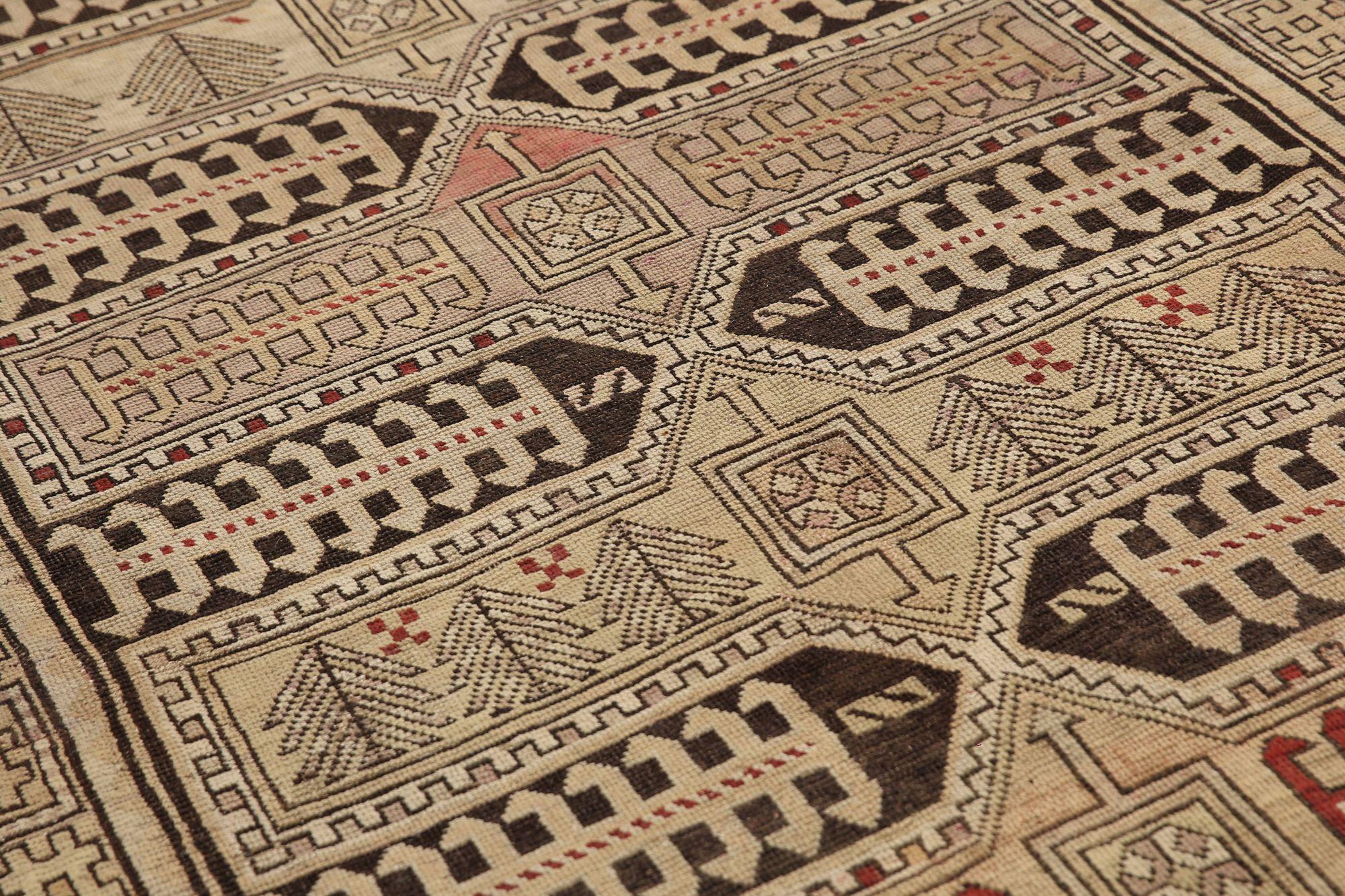 Russian Kazak Small Rug - Wool Brown Ivory Design - 97710 In Excellent Condition For Sale In Dallas, TX