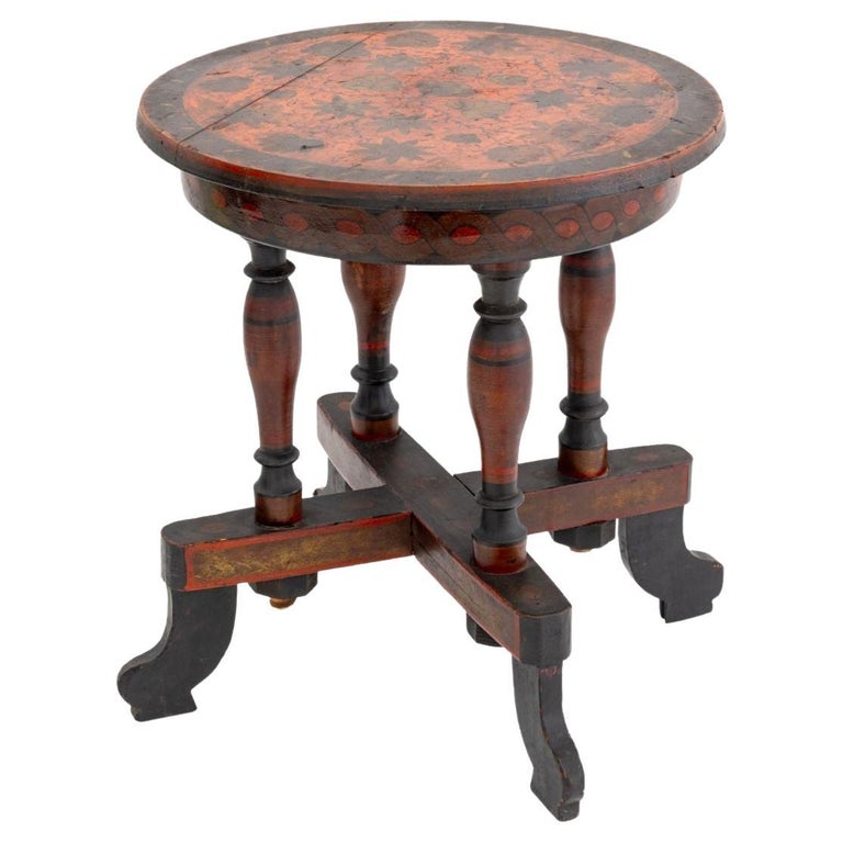 Tabouret / Table D'appoint Vintage Russe Khokhloma - Bois Peint, Années 1970
