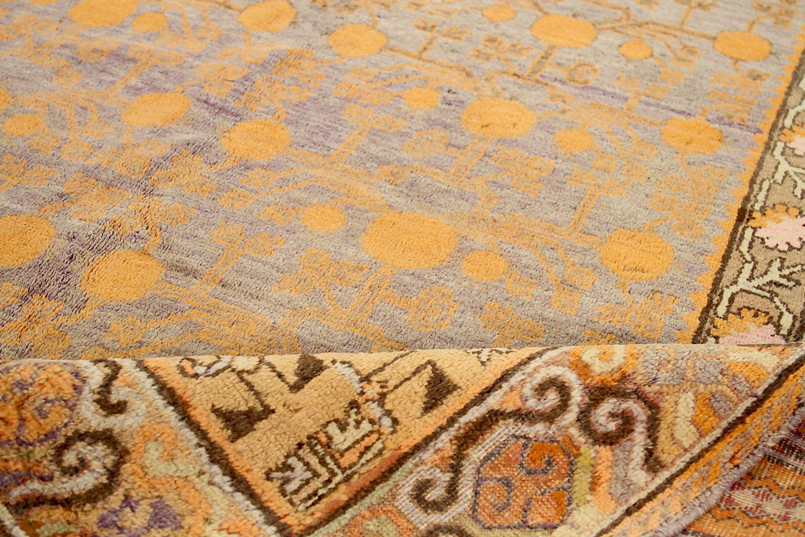 20th Century Russian Khotan Area Rugs - Wool Ivory Purpel Yellow 71821 For Sale