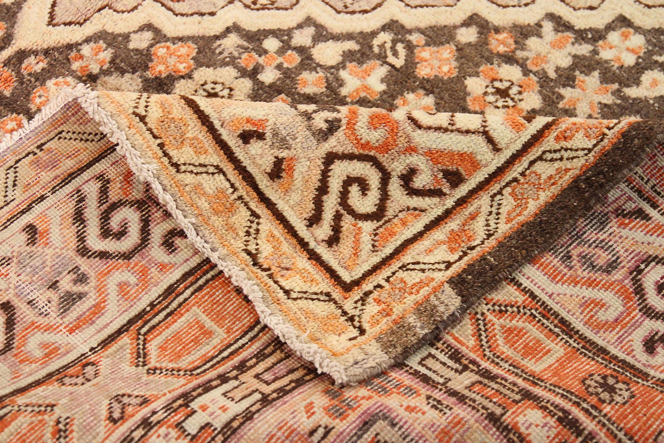 Tappeto russo Khotan Circa 1910 - Lana Marrone Avorio Arancione 71851 In condizioni ottime in vendita a Dallas, TX