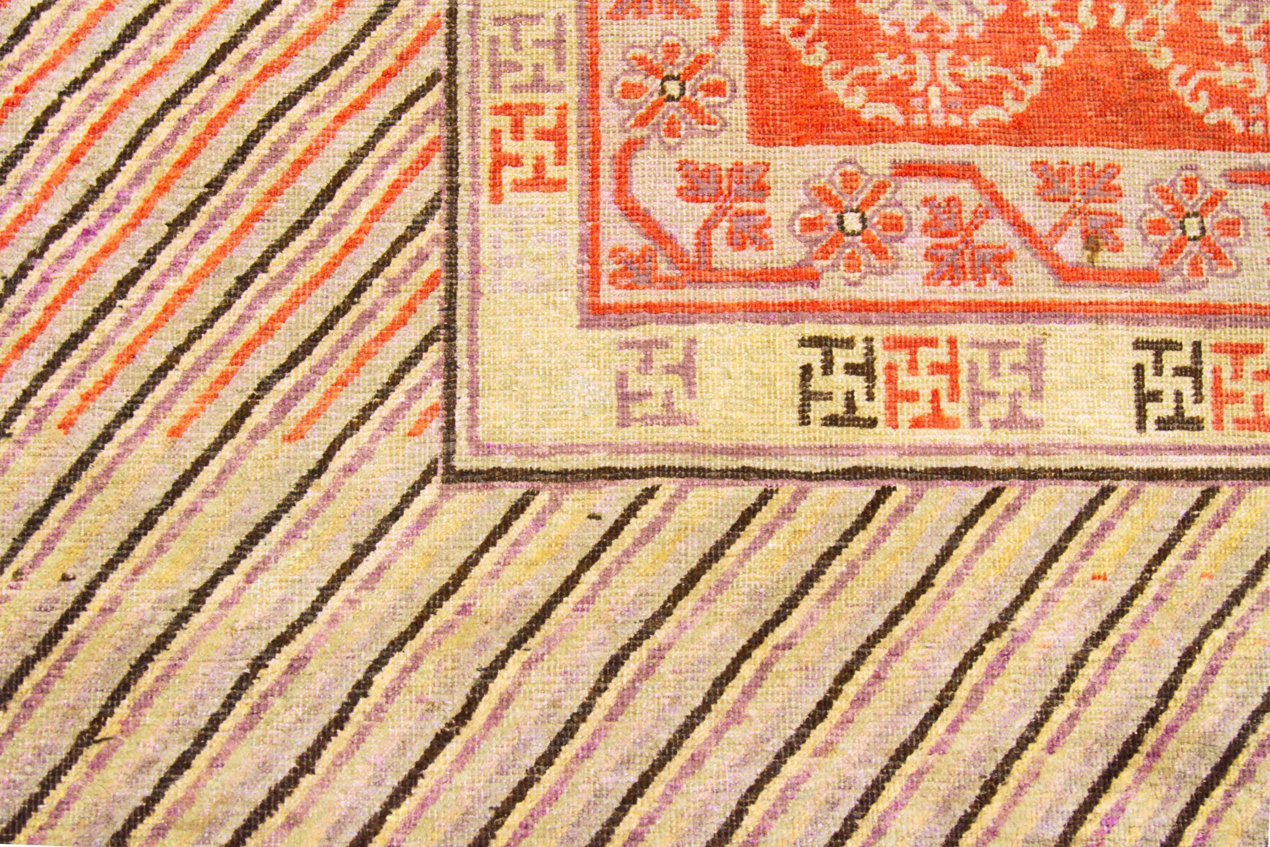 Tapis russe Khotan Circa 1910 - Laine Brown Ivoire Rouge 73114 Excellent état - En vente à Dallas, TX
