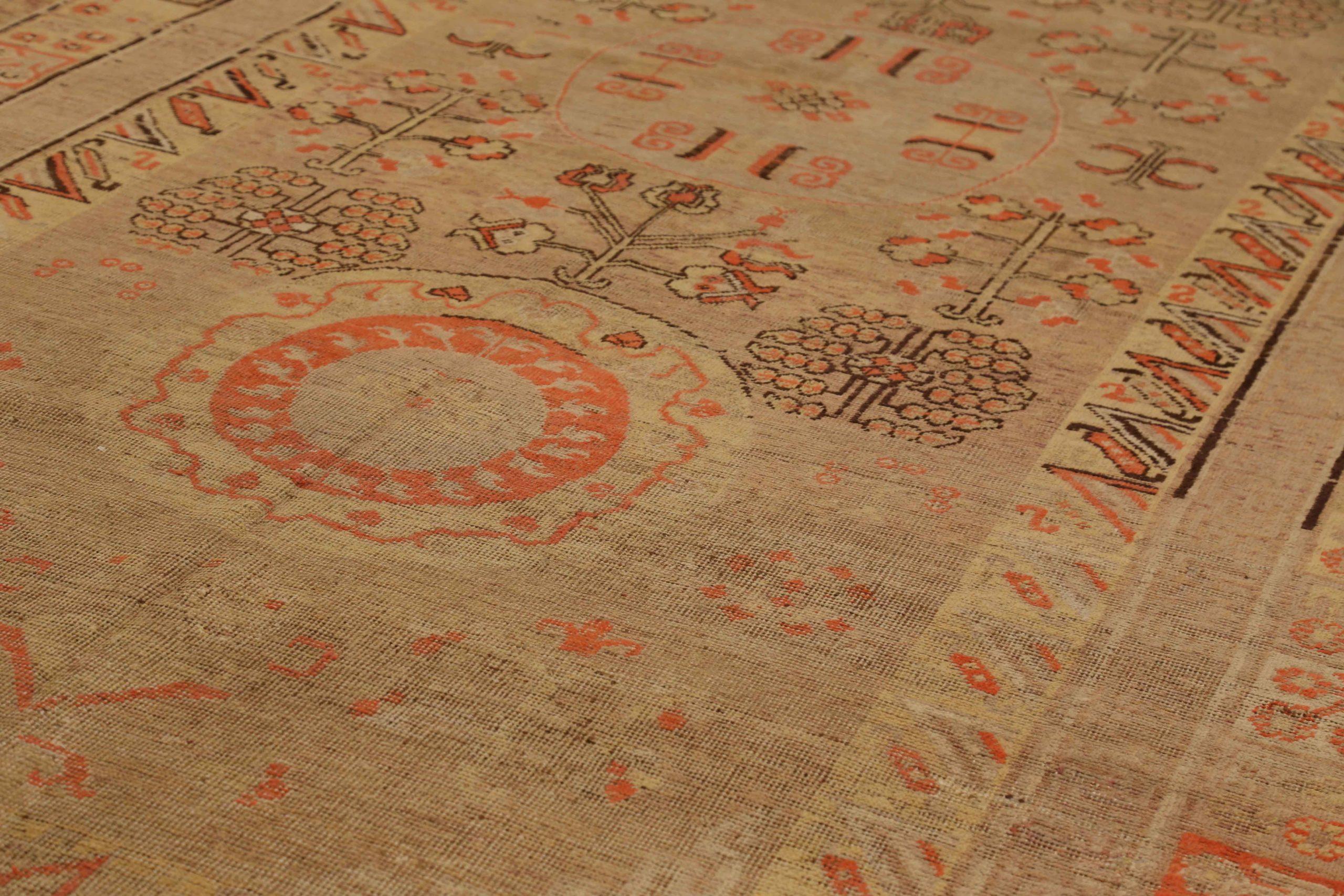 Russische Khotan Bereich Teppiche CIRCA 1910 - Wolle Brown Elfenbein Rot 72524 im Zustand „Hervorragend“ im Angebot in Dallas, TX