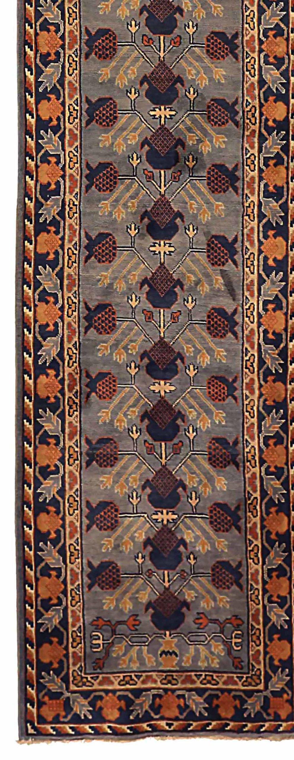 Russo Tappeto russo Khotan Circa 1910 - Lana Grigio Blu Navy Giallo 73239 in vendita