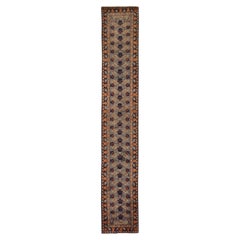 Tapis de course russe Khotan Circa 1910 - Laine Gris Bleu Marine Jaune 73239