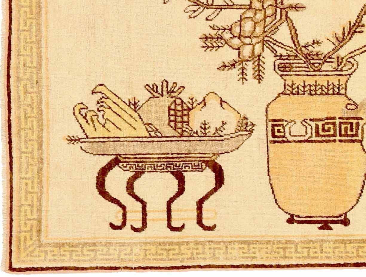 Russian Khotan Small Rug - Wool Ivory Yellow 73803 In Excellent Condition For Sale In Dallas, TX