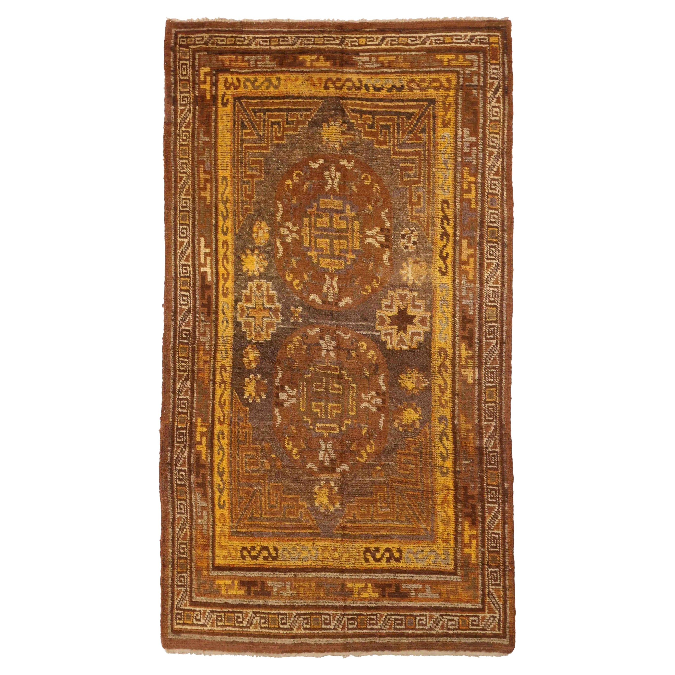 Tappeto russo Khotan Piccolo Circa 1910 - Lana Marrone Giallo 73804