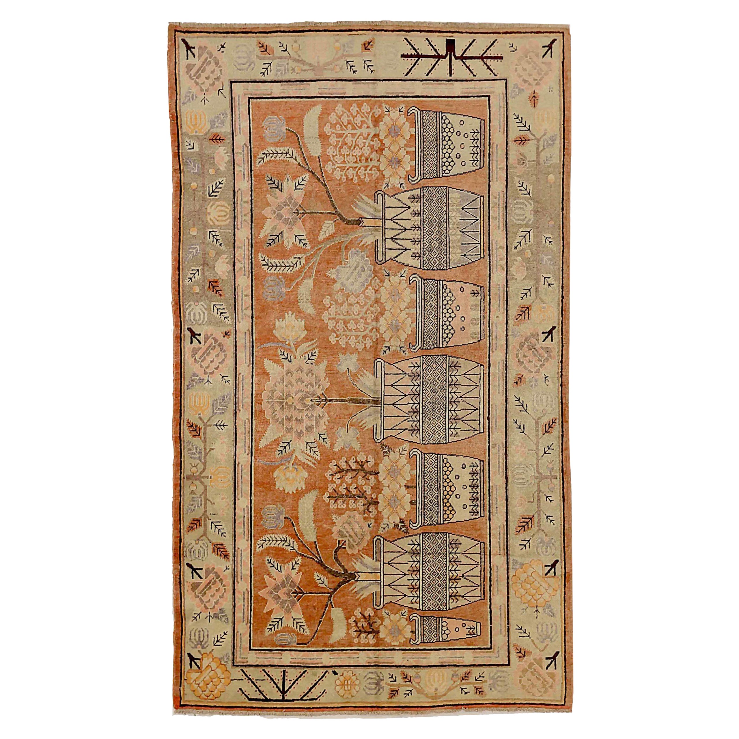 Tappeto Khotan russo di piccole dimensioni, circa 1910 - Lana, avorio, rosso 72118 in vendita