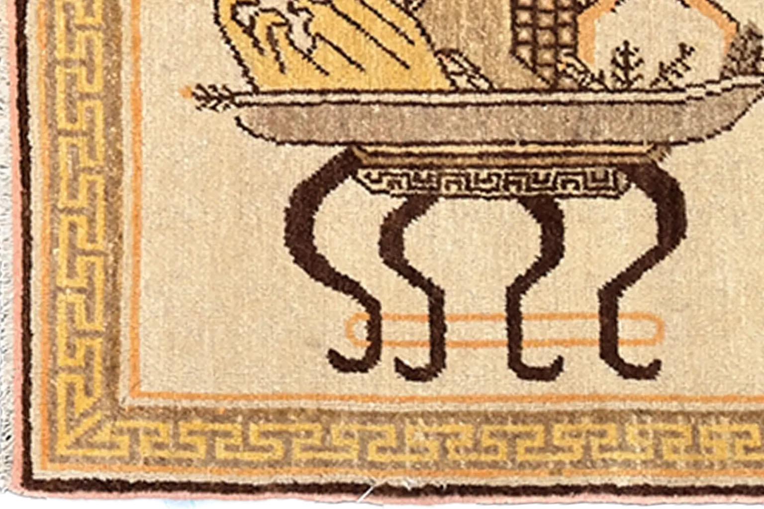 Petit tapis russe Khotan - Laine ivoire jaune ivoire 73803 Excellent état - En vente à Dallas, TX