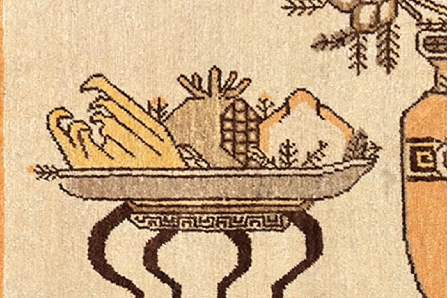 20ième siècle Petit tapis russe Khotan - Laine ivoire jaune ivoire 73803 en vente