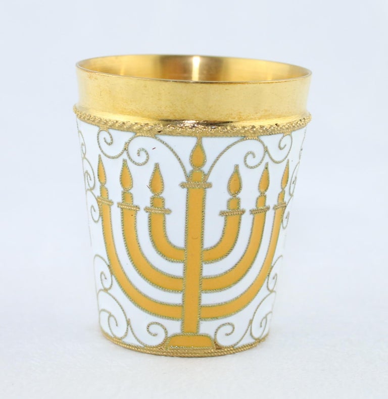 Russian Kiddush Cup Menorah 24 Karat Gold Plated Sterling Silver with