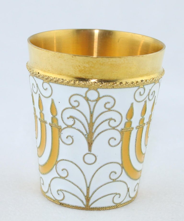 Russian Kiddush Cup Menorah 24 Karat Gold Plated Sterling Silver with