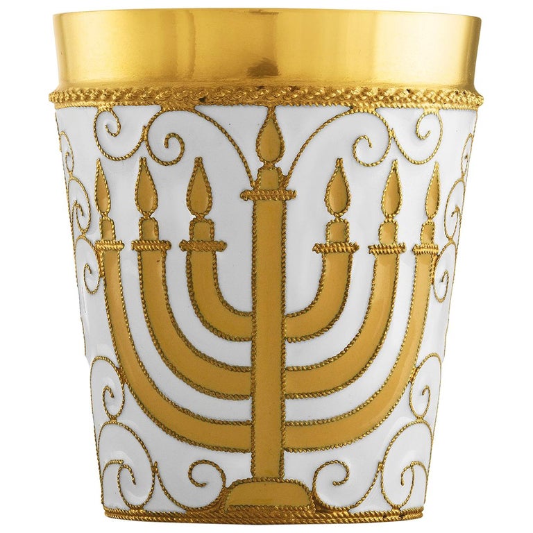 Russian Kiddush Cup Menorah 24 Karat Gold Plated Sterling Silver with