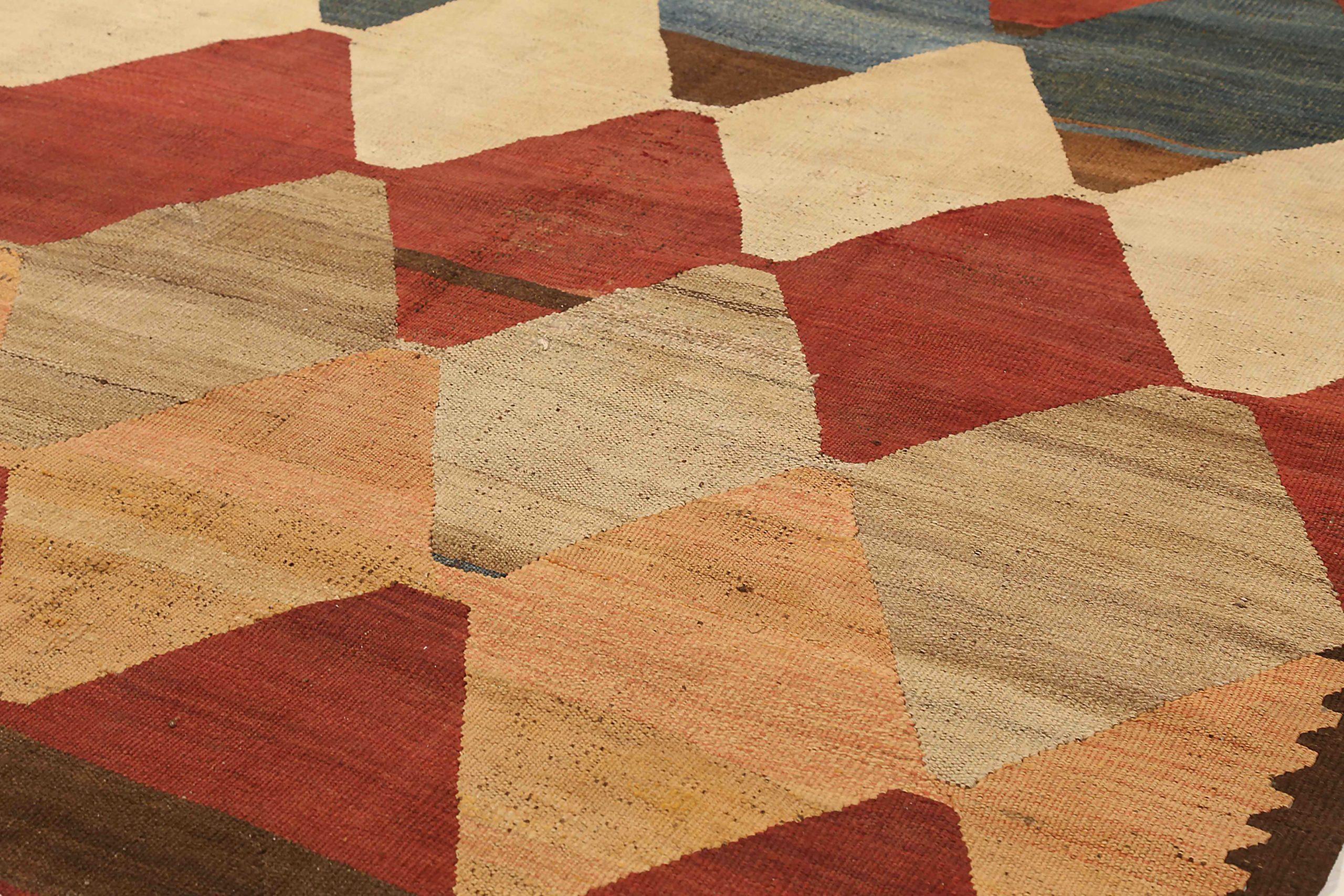 Russische Kilim Bereich Teppiche CIRCA 1910 - Wolle blau Elfenbein rot gelb 72432 im Zustand „Hervorragend“ im Angebot in Dallas, TX