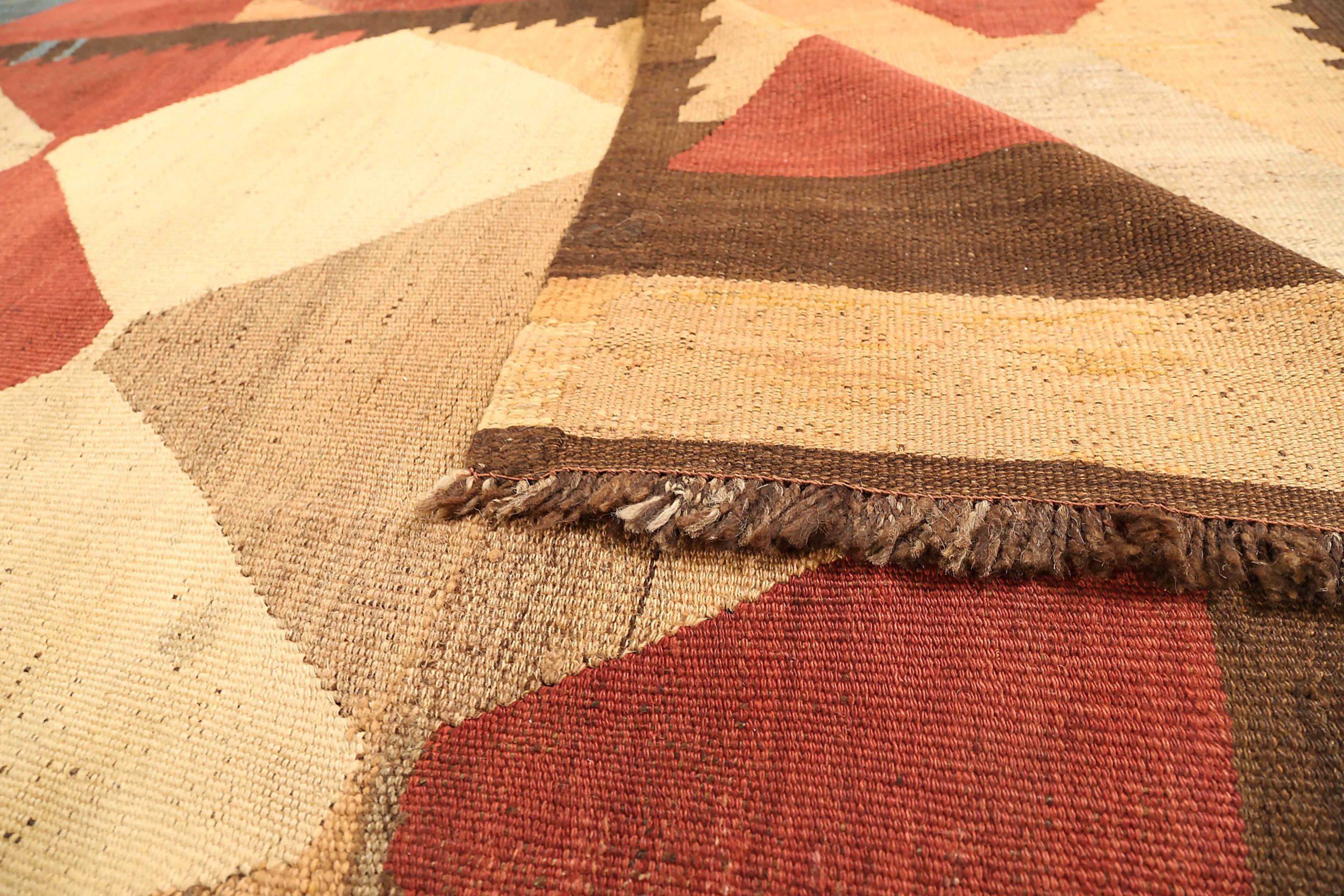 Russische Kilim Bereich Teppiche CIRCA 1910 - Wolle blau Elfenbein rot gelb 72432 (20. Jahrhundert) im Angebot