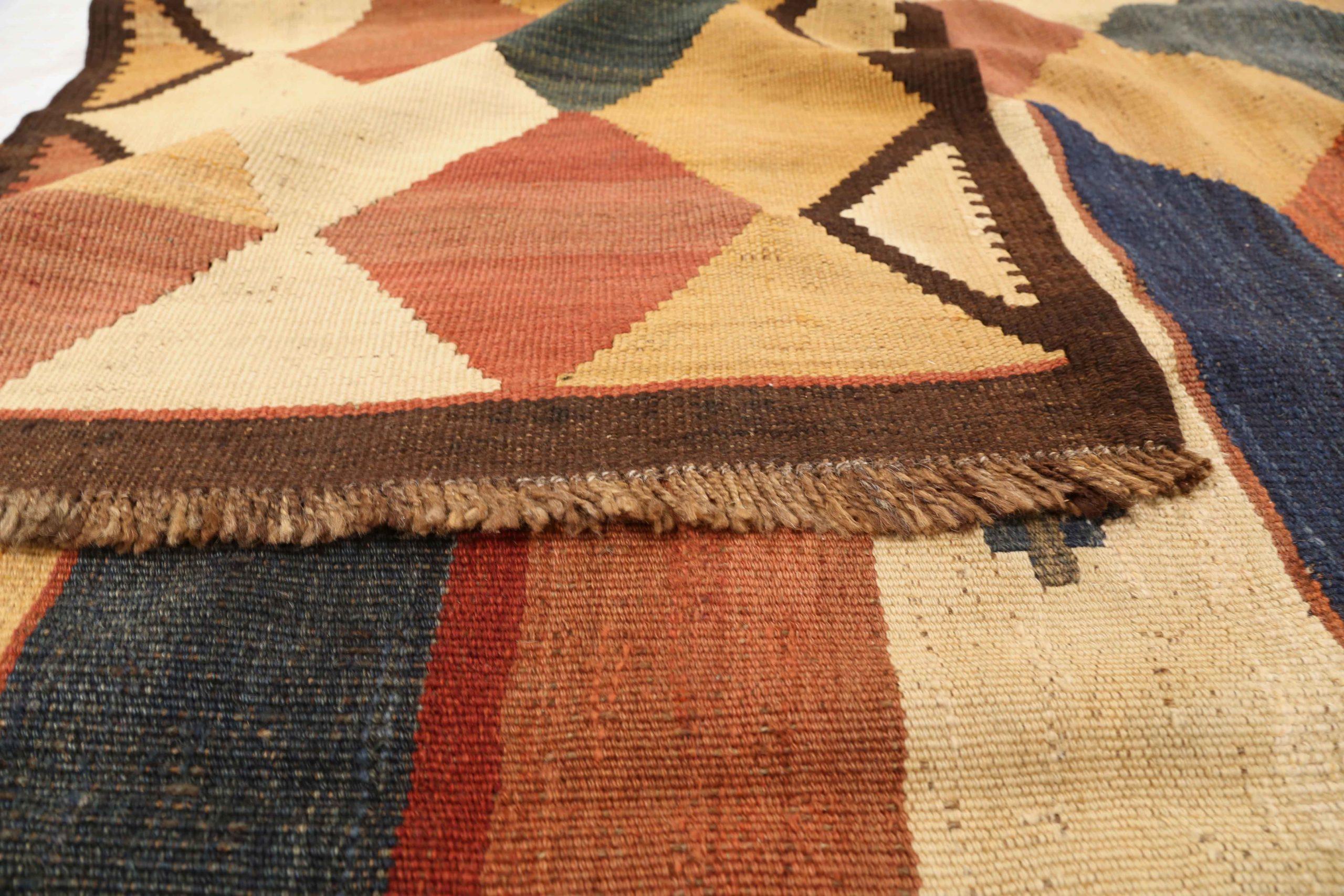 20th Century Russian Kilim Area Rugs Circa 1910 - Wool Ivory Navy Blue Red Yellow 72429 For Sale