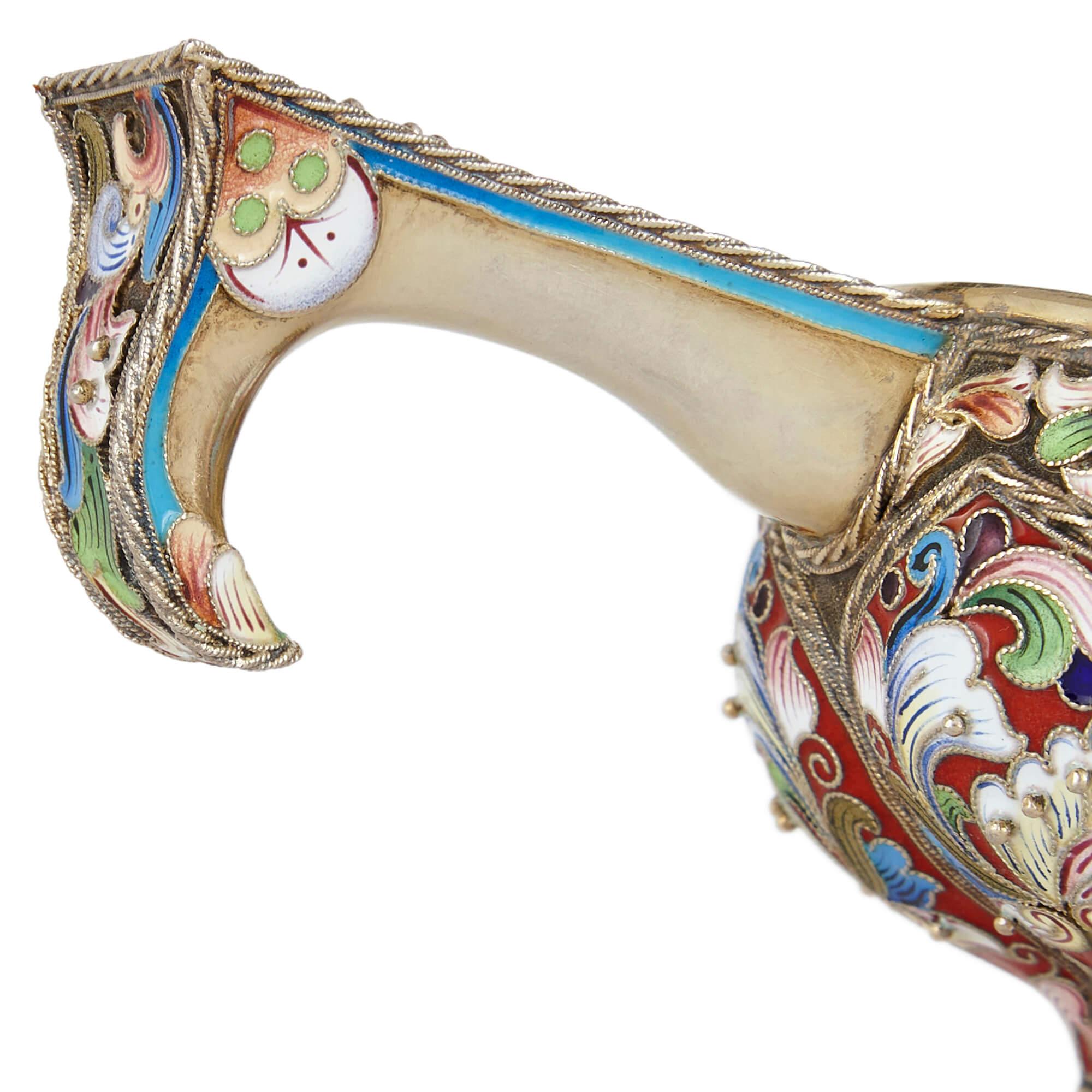20th Century Russian Kovsch in Silver Gilt, Cloisonné Enamel and Silver Pearl For Sale