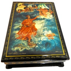 Vintage Russian Lacquer Box Featuring Poseidon Scene