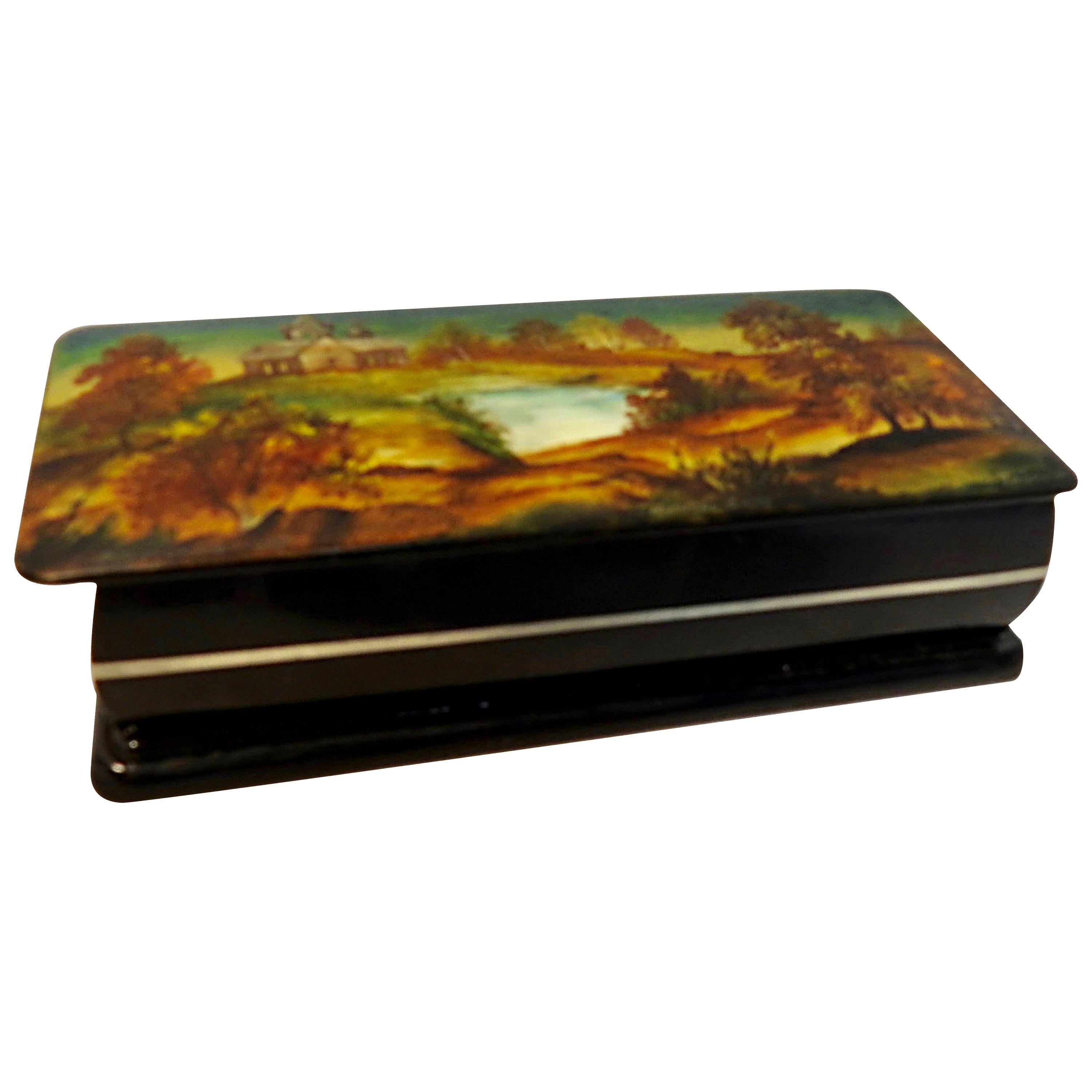 Russian Lacquer Box Hand Painted For Sale