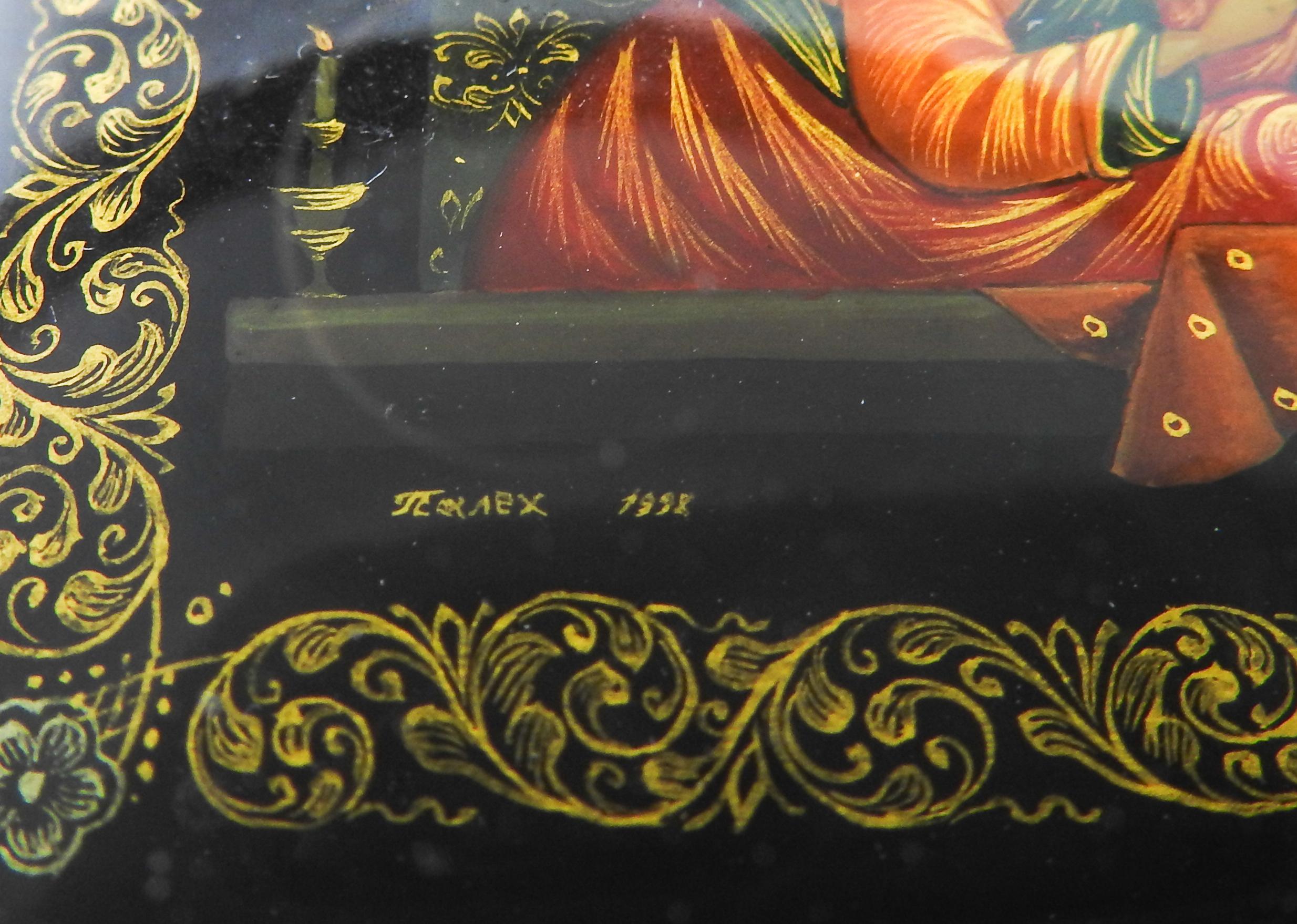 Folk Art Russian Lacquer Box of the Removal of Christ from the Cross For Sale