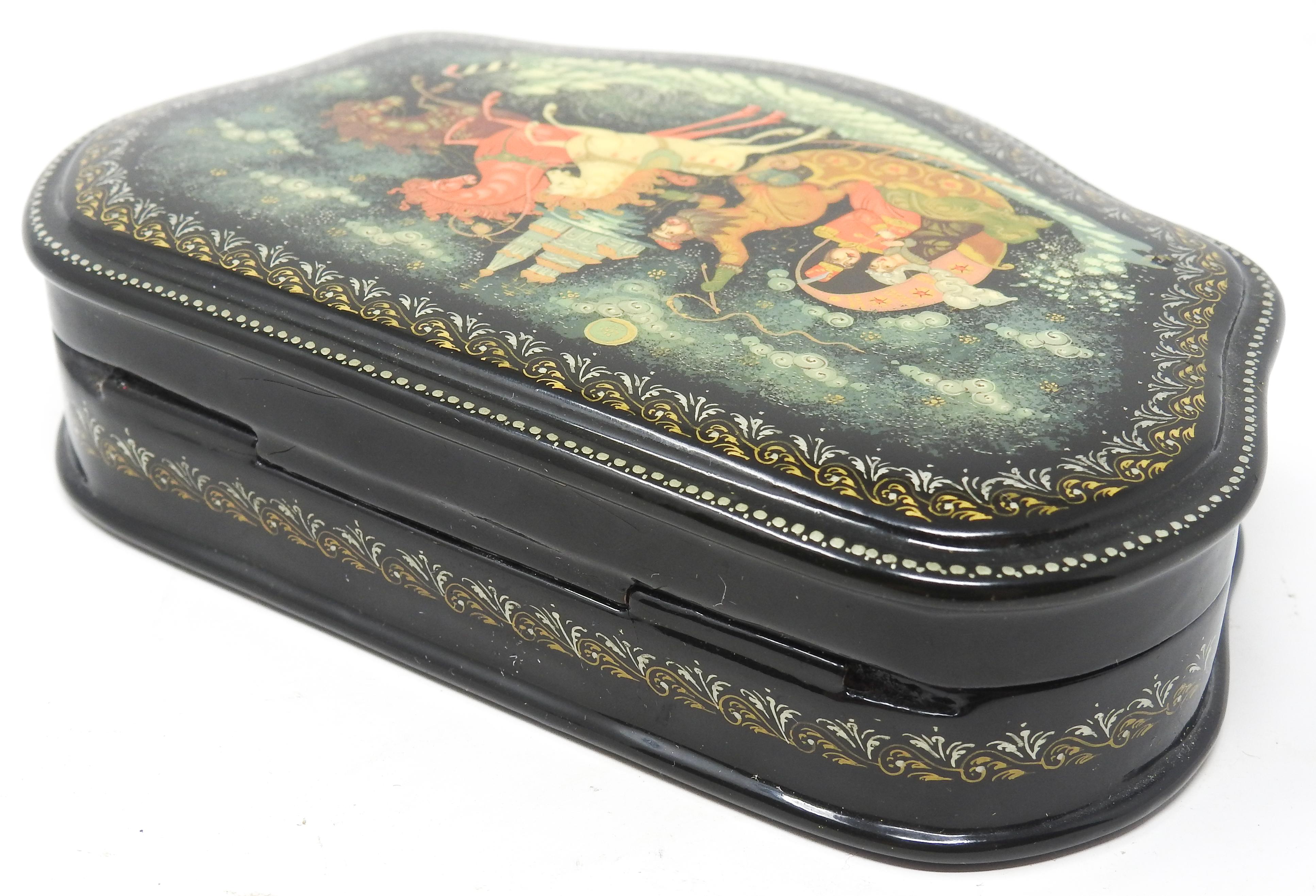20th Century Russian Lacquer Box with Flying Chariot For Sale