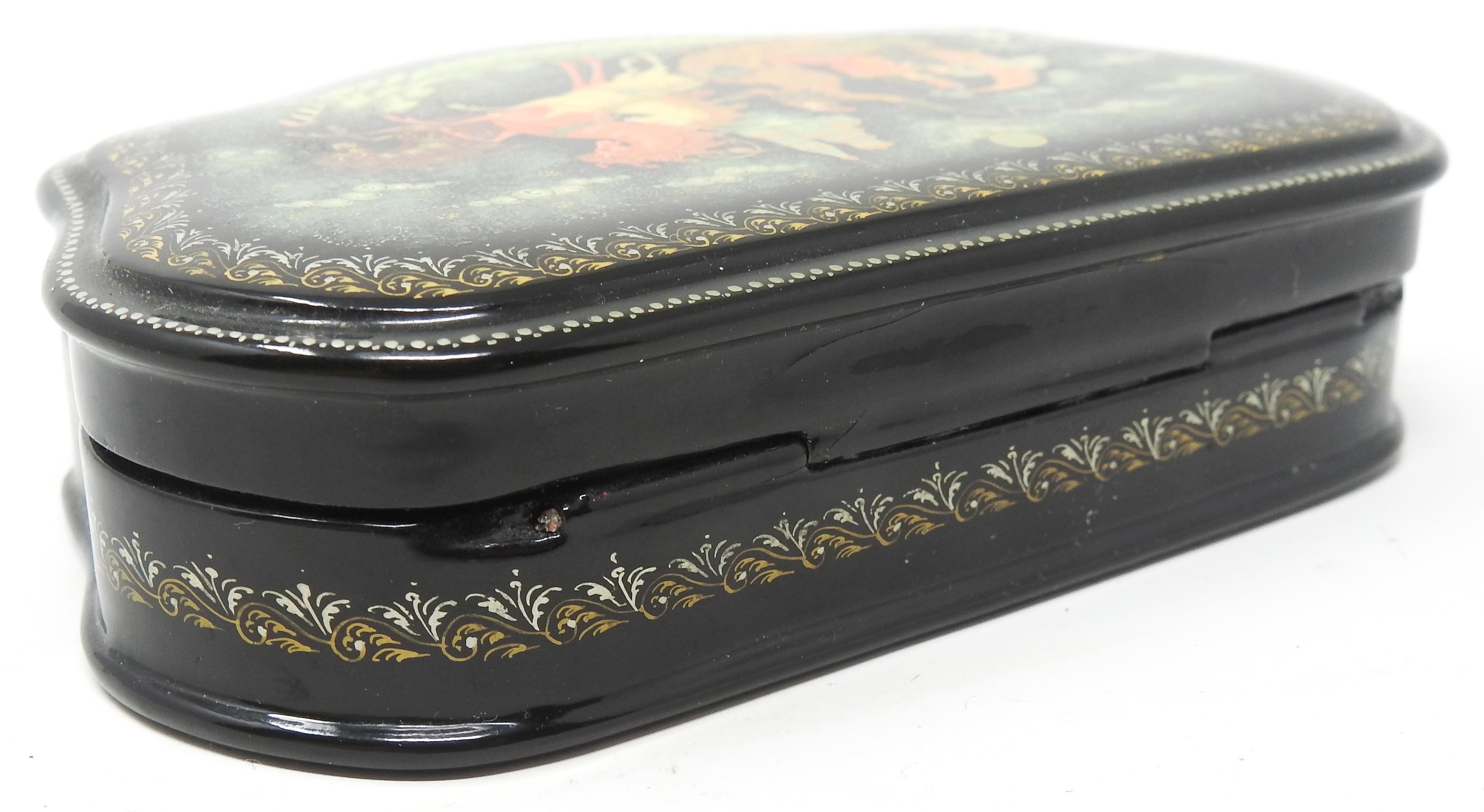 Russian Lacquer Box with Flying Chariot For Sale 2