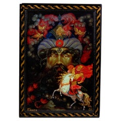 Russian Lacquered Folk Fairytale Hinged Box