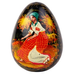 Antique Russian Lacquered Hand Painted Folk Egg 