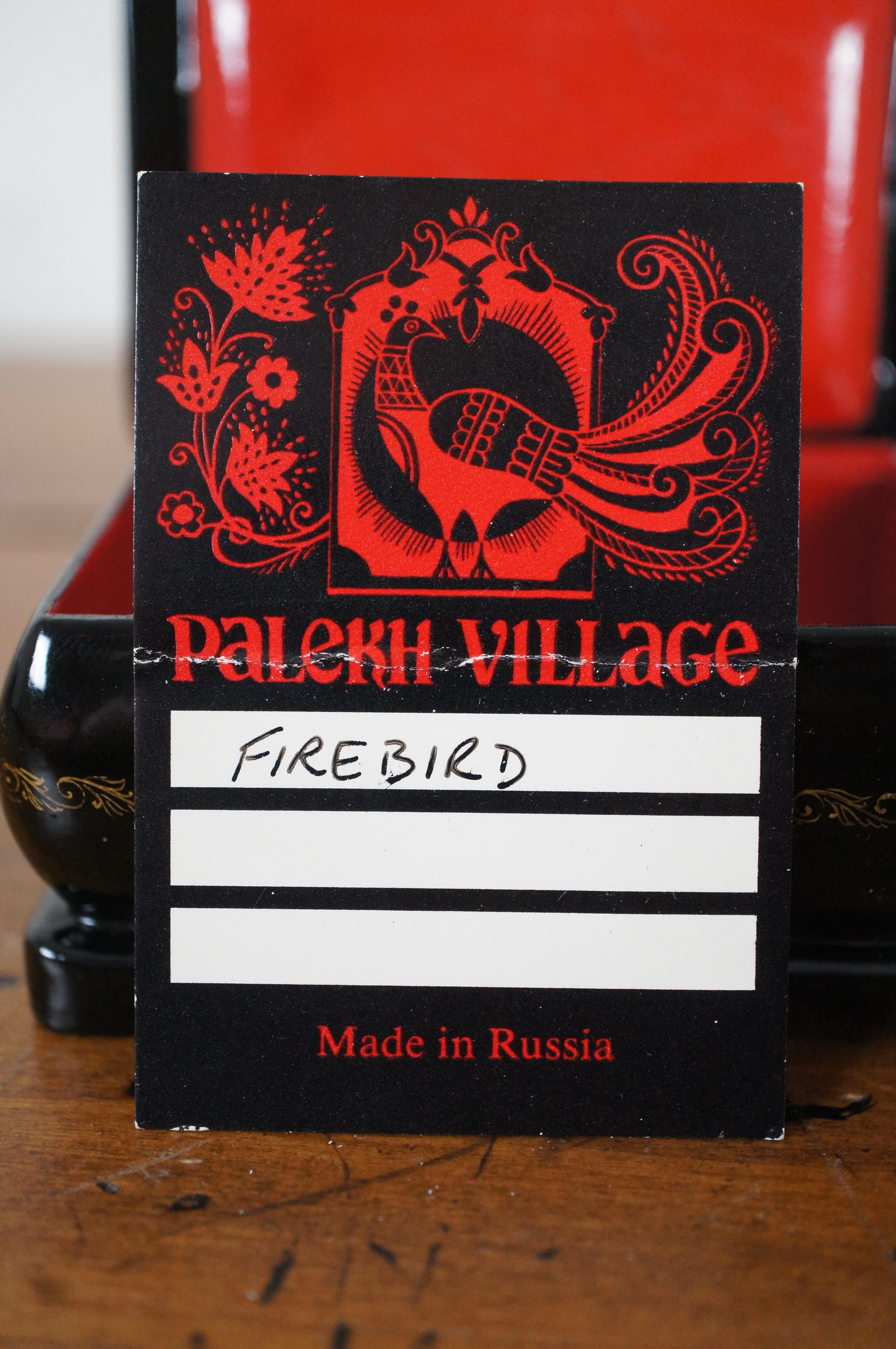 Hardwood Russian Lacquered Mstyora Palekh Firebird Folk Art Keepsake Trinket Box USSR 4