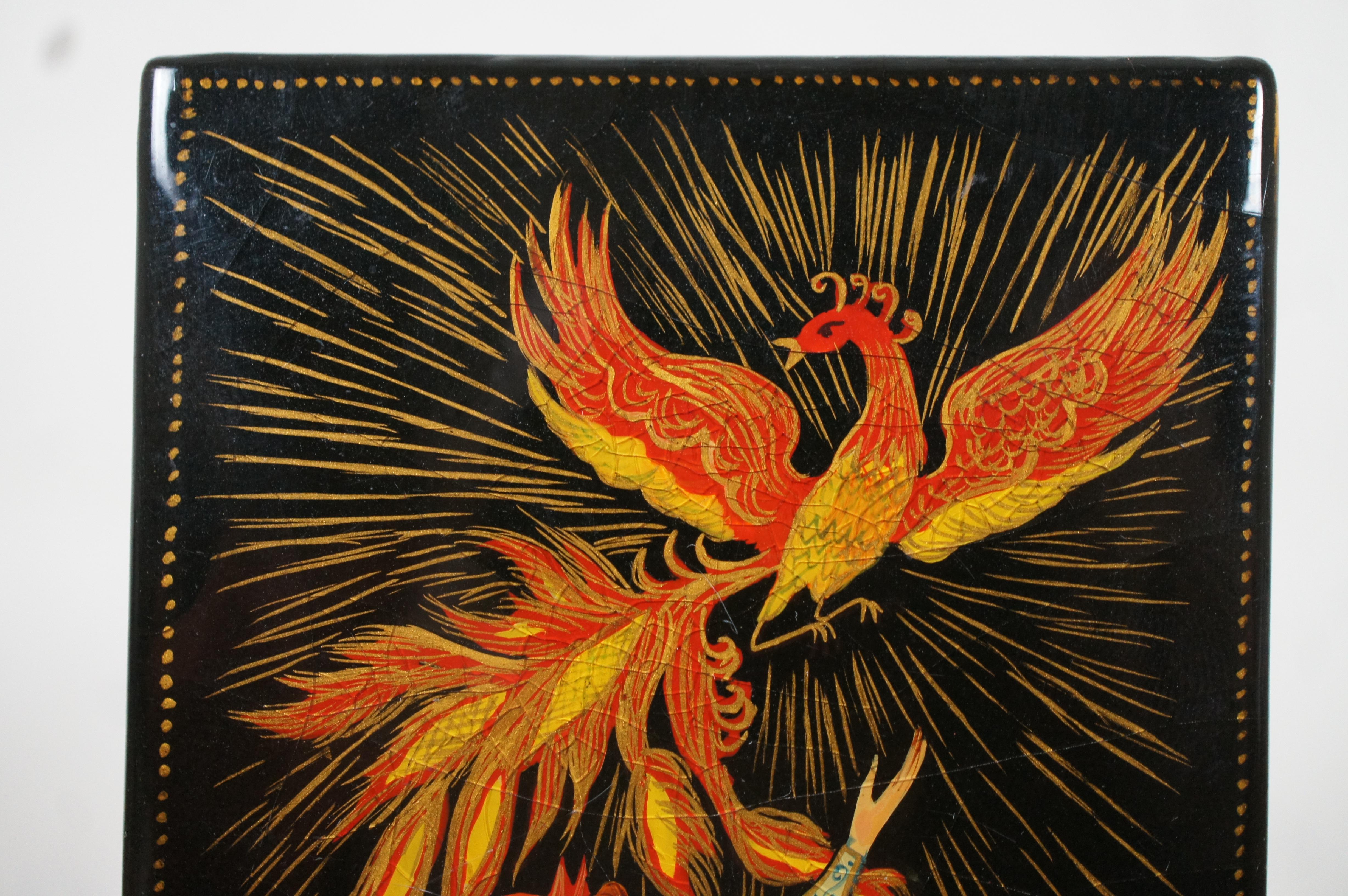 Russisches lackiertes Palekh-Feuervogel-Volkskunst-Gedenkkästchen, UdSSR 5,5