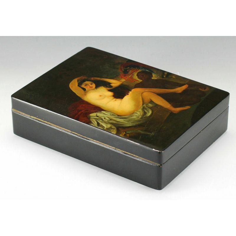 Russian Lacquerware Palekh Box, Nude Servant Beauty, Signed, Dated 1917 In Good Condition For Sale In Gardena, CA