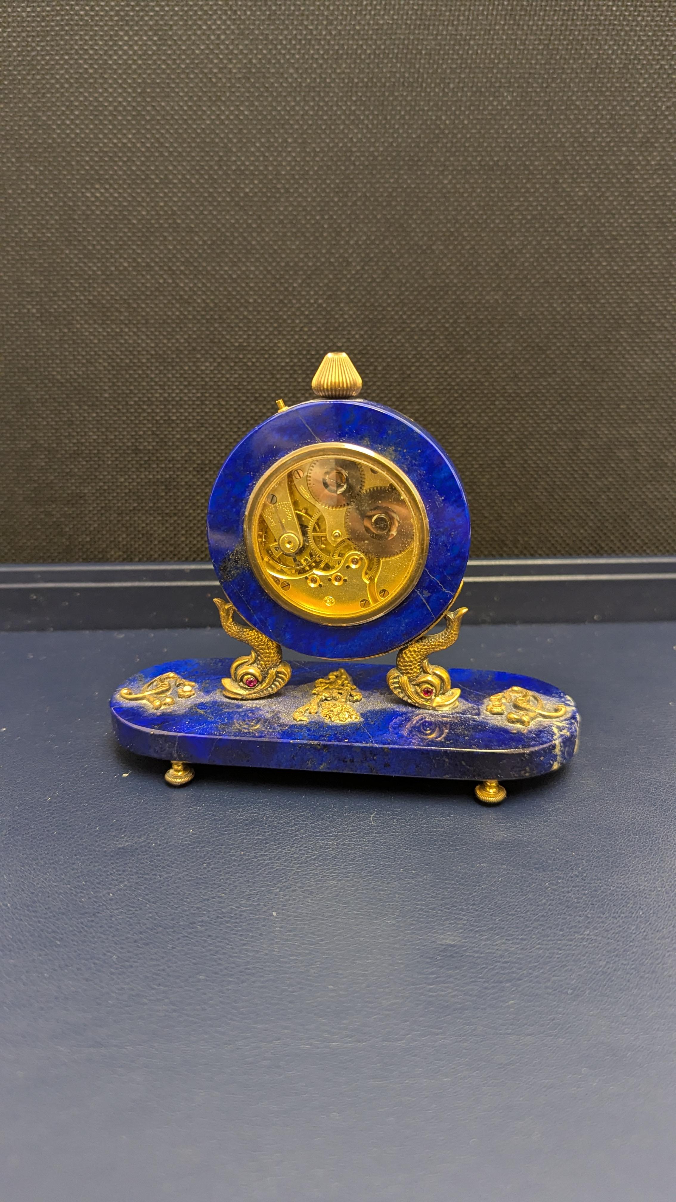 Women's or Men's Russian Lapis Lazuli, Silver-Gilt and Gem-Set Paper Weight Desk Clock For Sale