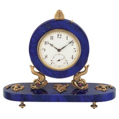 Antique Russian Lapis Lazuli, Silver-Gilt and Gem-Set Paper Weight Desk Clock