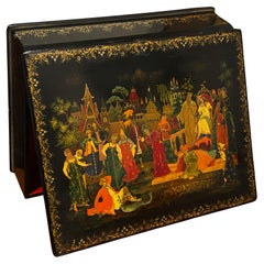 Russian Large Palekh Lacquer Box/Casket (laretz). Vintage c1958. Museum Quality.