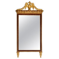 Russian Mahogany Gilt Eagle and Bell Flower Garland Rope Wall Mirror, C. 1800