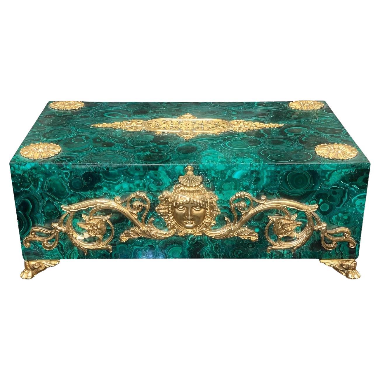 Russian Malachite and Gilt Bronze Decorative Box, Early 20th Century