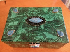 Russian Malachite Box with Sterling and Semi Precious Stones