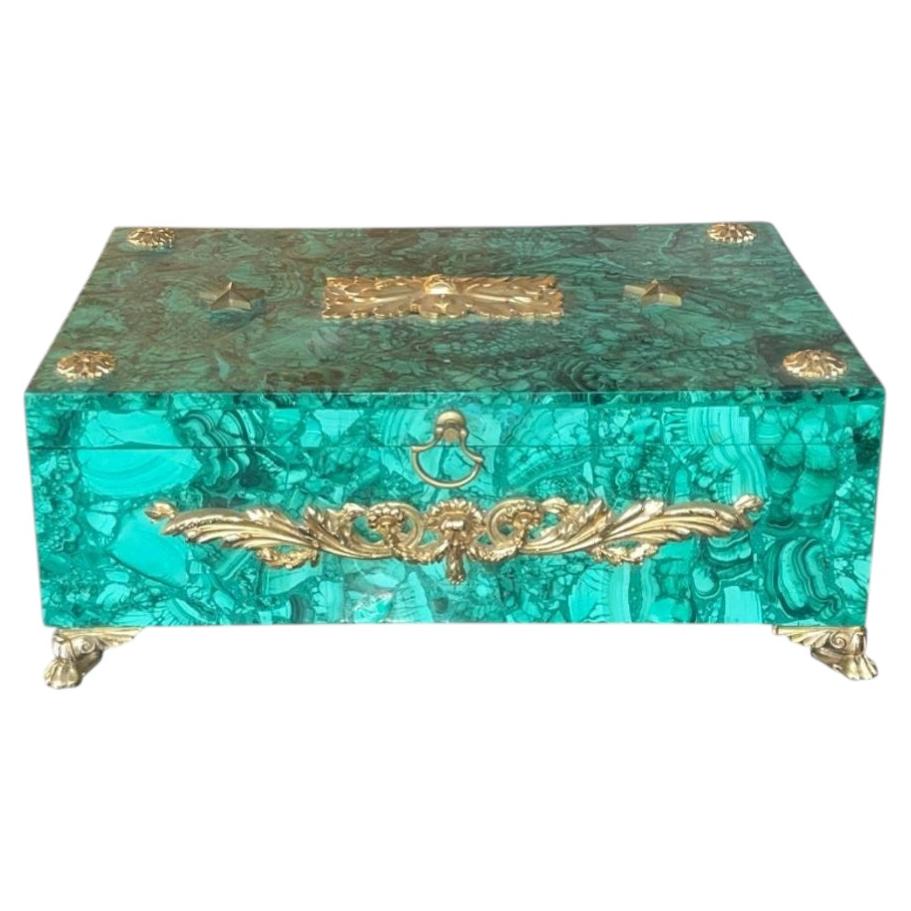 Russian Malachite Gilt Bronze Decorative Box, Early 20th Century.