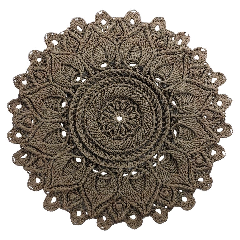 Russian Mandala Crochet Layered Round Rug Tan Polyester Cord