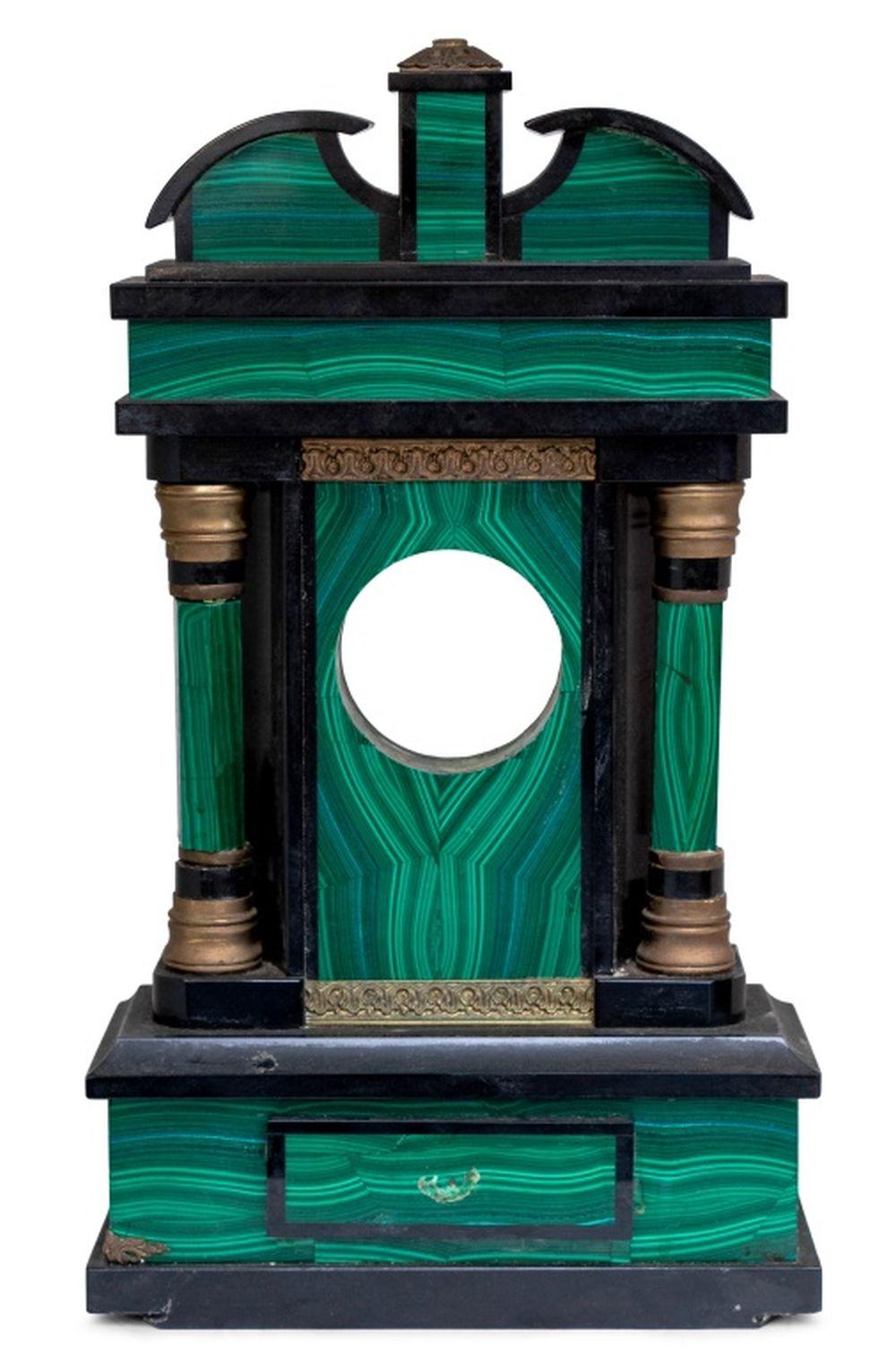 Russian Black Marble and Malachite Clock Stand, 19th century, gilt metal mounted. 14.5