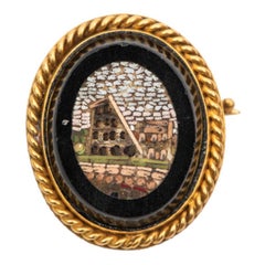 Antique Russian Micro-Mosaic Gold Pin, circa 1880