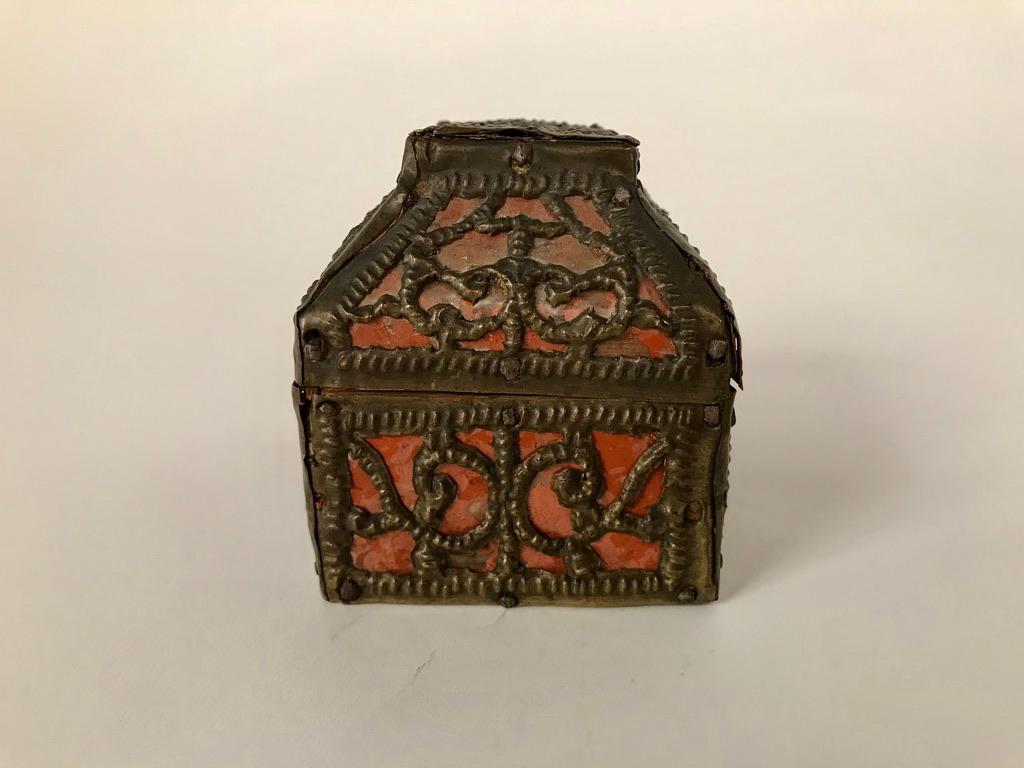 Baroque Russian Miniature Pierced Brass and Mica Box