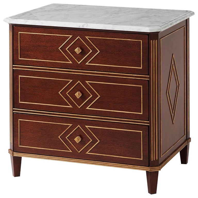 Russian Neoclassical Nightstand with Carrara Marble Top, New, Offered by English Georgian America