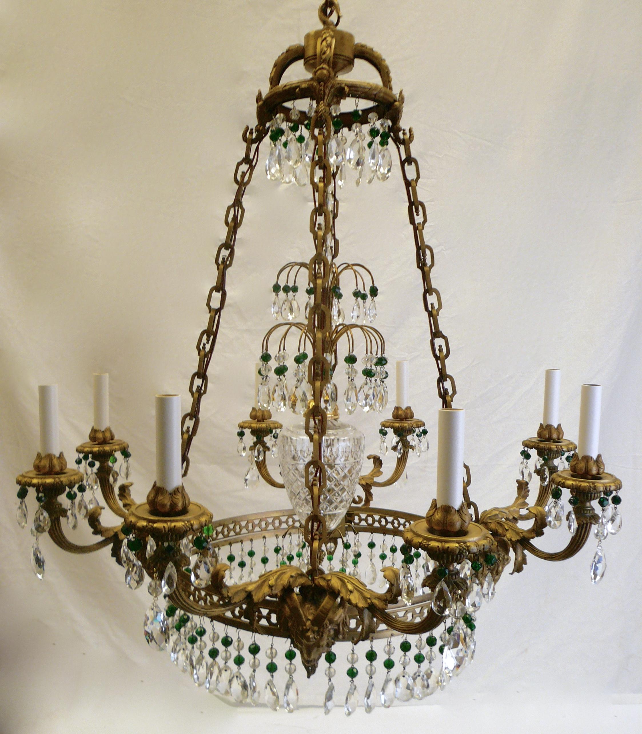 Russian Neoclassical or Baltic Style Bronze and Crystal Chandelier For Sale 4