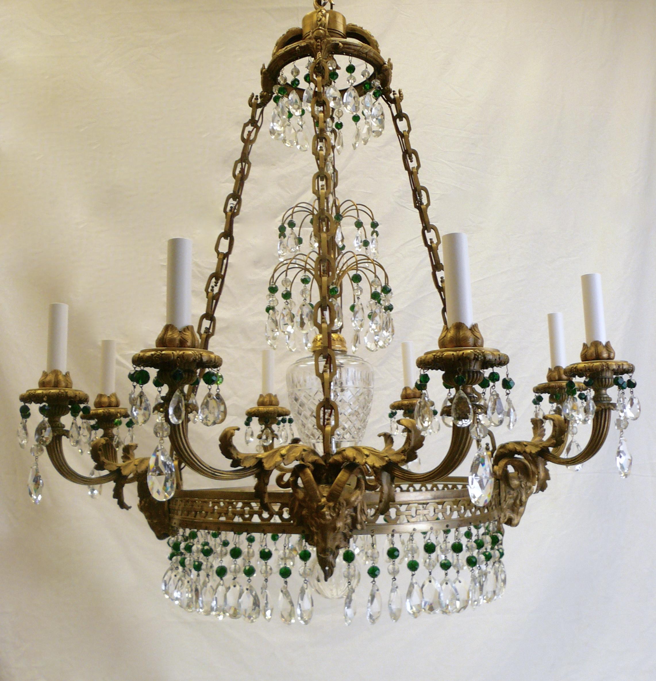 Russian Neoclassical or Baltic Style Bronze and Crystal Chandelier For Sale 5