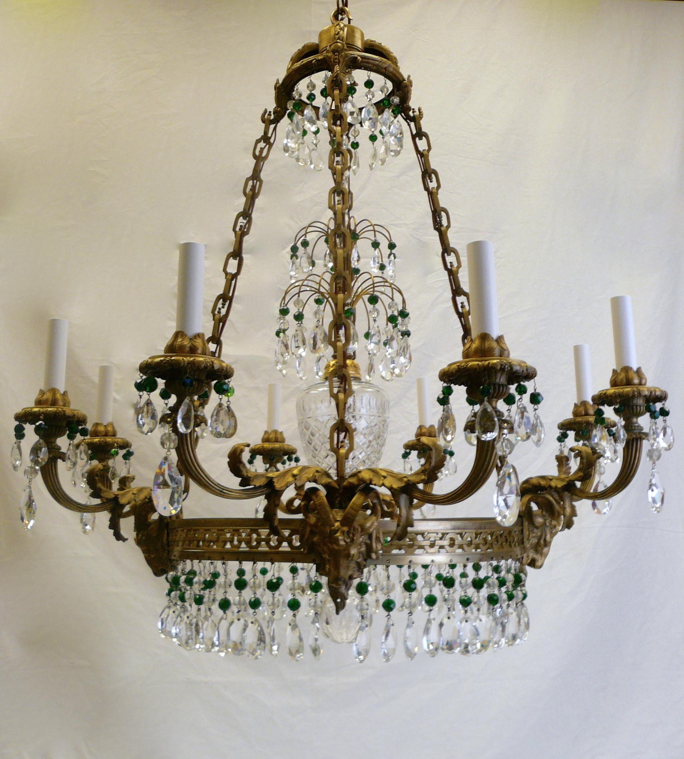 19th Century Russian Neoclassical or Baltic Style Bronze and Crystal Chandelier For Sale