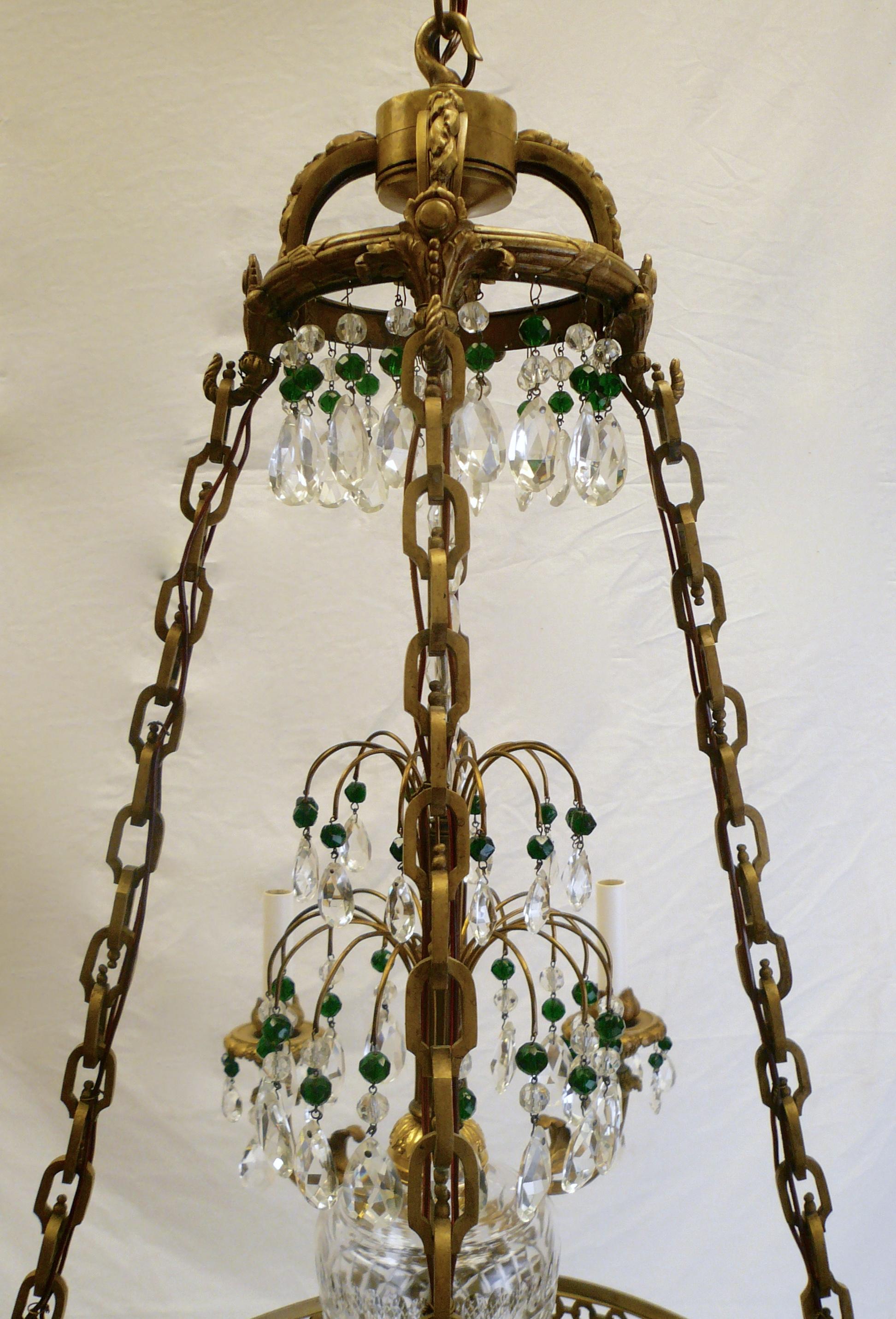 Russian Neoclassical or Baltic Style Bronze and Crystal Chandelier For Sale 1