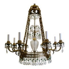 Antique Russian Neoclassical or Baltic Style Bronze and Crystal Chandelier