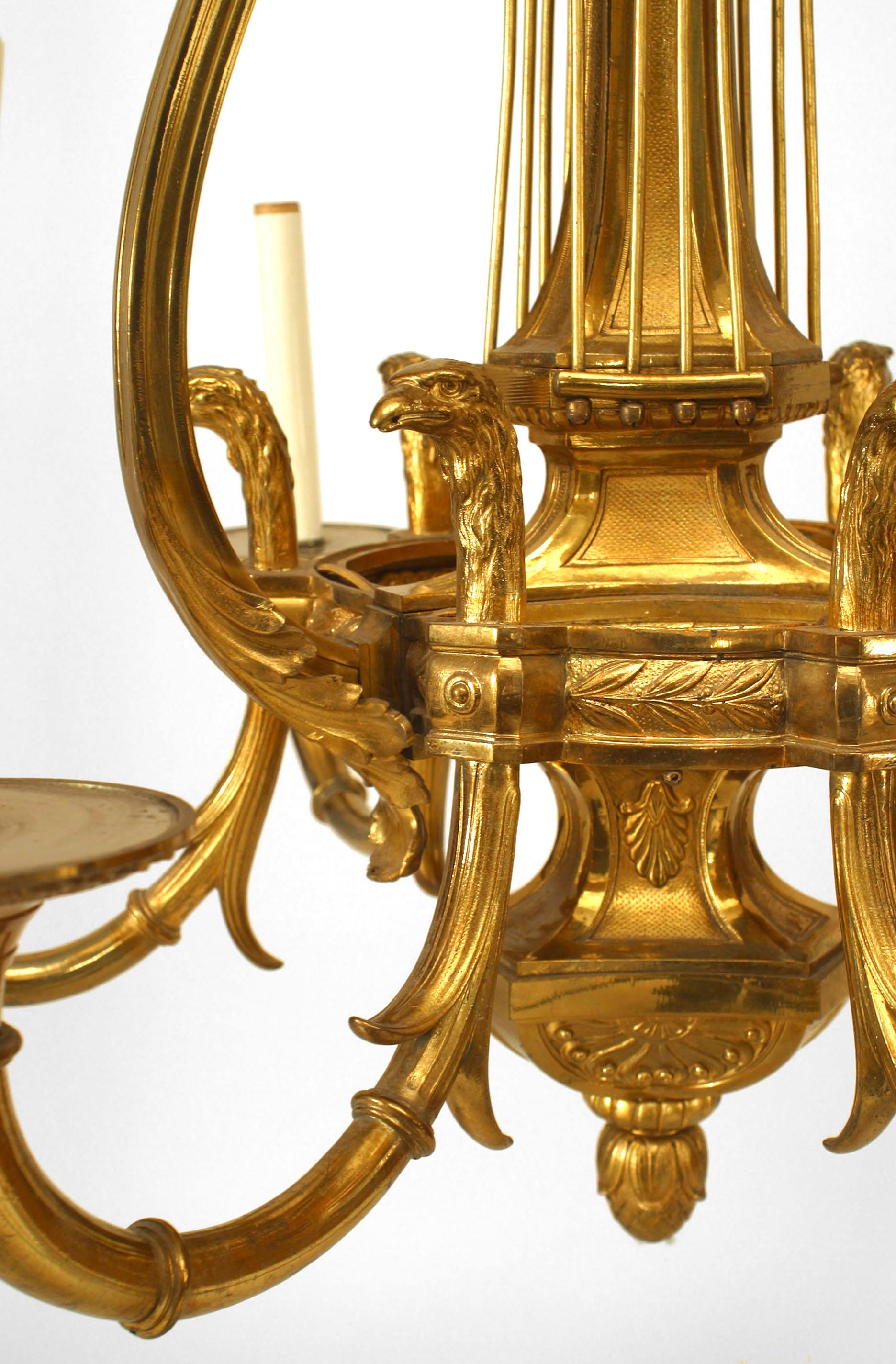 Neoclassical Russian Neoclassic Style Ormolu Lyre and Eagle Chandelier For Sale