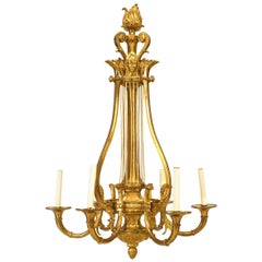 Russian Neoclassic Style Ormolu Lyre and Eagle Chandelier